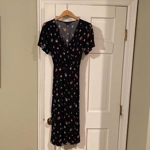 Black floral faux wrap dress.  Excellent condition.  Worn once.